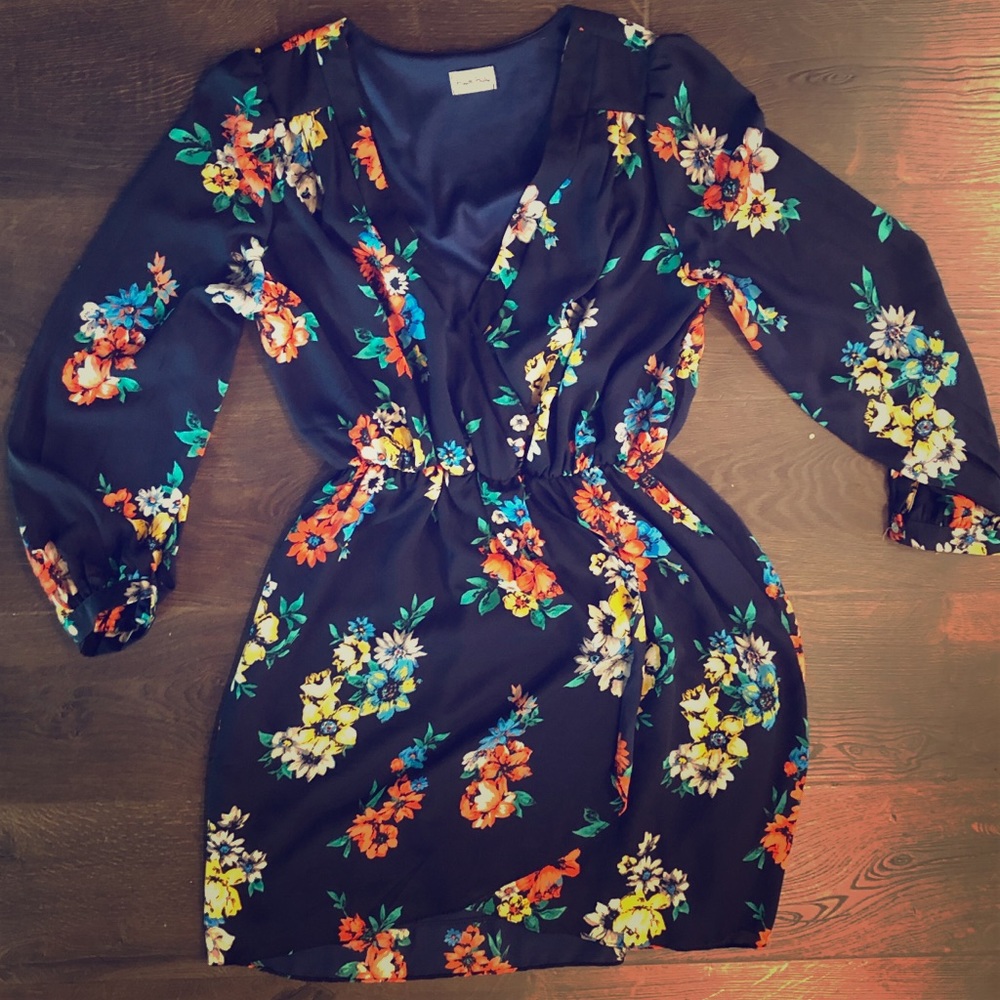 Faux Wrap Dress - Navy Floral